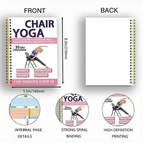 Chair Yoga Guide for Seniors and Beginners, A5 Spiral Exercise Planner with Illustrated Poses and Progress Tracking in Saudi Arabia