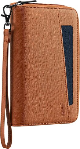 VULKIT Travel Passport Wallet RFID Blocking with Wrist Strap, Family Document Organizer - 6 Credit Card Slots, 2 Interior + 2 Exterior Passport Slots, 2 ID Windows, Zipper Closure, Dark Blue in Saudi Arabia