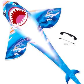 Large Shark Kite for Kids and Adults - Easy to Fly Single Line Kite with 300ft String Handle, Perfect for Beach Trips and Outdoor Games. in Kuwait