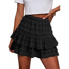 Fisoew Womens Ruffle Mini Skirt Casual High Waist Tiered Flowy Boho Skirts Summer Golf Tennis Skorts in Saudi Arabia