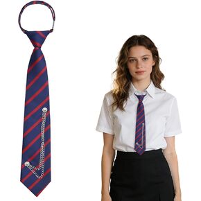 Striped Tie for Women, Adjustable Necktie for Women with Chain Pre-tied Uniform School Girl Tie for Daily Party in Kuwait