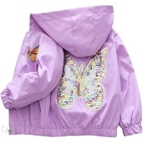 PINU Girls Sequin Butterfly Jacket-Sparkle Hooded Windbreaker-Shimmer Butterfly Lightweight Spring Fall Outerwear for Kids in Saudi Arabia