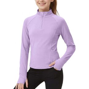 Yesfashion Girl Lightweight Jackets Long Sleeve Half Zip Sun Protection Athletic Shirt with Pockets and Thumholes in Saudi Arabia