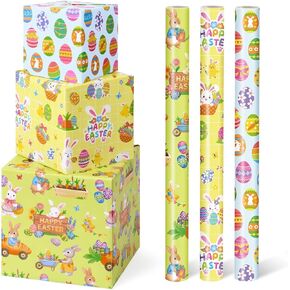 Dinosaur Wrapping Paper Rolls - 3 Rolls 17" x 120" Happy Birthday Wrapping Paper Kids Wrapping Paper Rolls Boy Dinosaur Gift Wrap Paper Dinosaur Party Favor Happy Bday Wrap with Cutting Line on Back in Kuwait