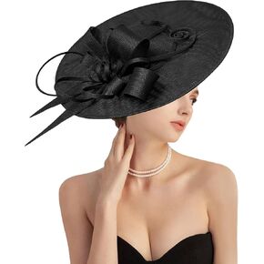 قبعات Dressfan Church Fascinator للنساء، قبعة كلاسيكية من الكتان 20s 50s للديربي/الكنيسة/الزفاف/الكوكتيل/حفلة الشاي in Saudi Arabia