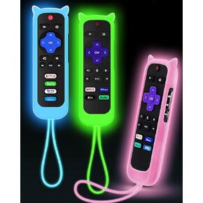 3Pcs Cover for Roku Remote with Cat Ears Design, Silicone Skin Case Compatible with Hisense/TCL Roku TV, Steaming Stick/Express, Universal Replacement Controller. Glow in The Dark Green/Blue/Purple in Saudi Arabia