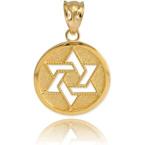 Fine 10k Yellow Gold Milgrain-Edged Medal Jewish Star of David Charm Pendant in Saudi Arabia