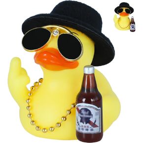 Rubber Duck Car Decor with Attitude – Funny Dashboard Duck in Top Hat, Sunglasses, Bottle & Necklace, Quirky Office Desk Toy, Unique Gift for Coworkers in Kuwait