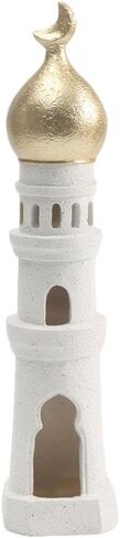 Ywalxskk Islamic Resin Decoration, Ramadan & Eid Home Decor with Golden Crescent Domes, White Speckled Base, Islamic Architecture Ornament for Mantel, Shelf, Table Centerpiece in Saudi Arabia