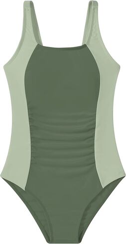 Swimsuit One Piece Bathing Suit for Girls Ruched Color Block Adjustable Straps Padded Swimwear 9-16Y in Saudi Arabia