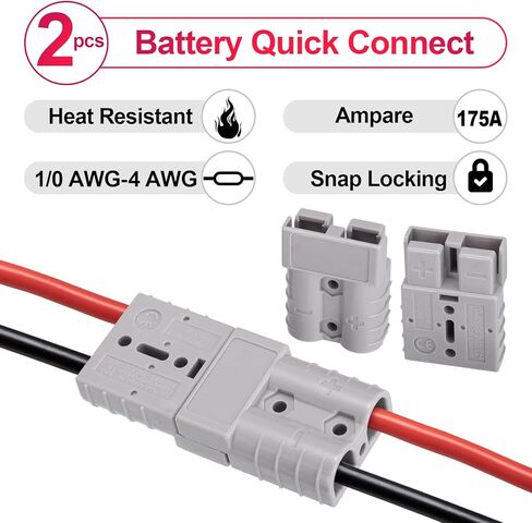 Spurtar 175A 1/0 AWG Battery Quick Connect Disconnect Fits 1/0 AWG Cable Wire Harness Plug for Winches, Trailer or Other Electrical Devices, Gray, 2 Pack in Saudi Arabia