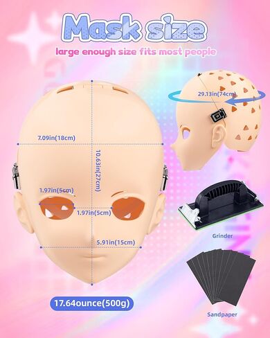 Kigurumi Mask - DIY Animegao Kigurumi Mask with Locking Buckle, Polishing Tools, 3/4 Full-Head Mask for Cosplay Costume in Saudi Arabia