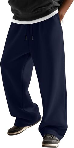 Teen Boys Sweatpants Wide Leg Drawstring Active Pants Open Bottom Athletic Kids Trousers with Pockets Size 6-16 in Saudi Arabia