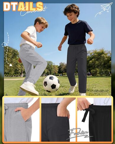 3 Pack Boys Straight Leg Sweatpants Baggy Open Bottom Athletic Joggers Lightweight Drawstring Pants with Pockets in Saudi Arabia