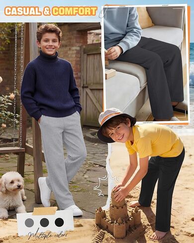 3 Pack Boys Straight Leg Sweatpants Baggy Open Bottom Athletic Joggers Lightweight Drawstring Pants with Pockets in Saudi Arabia