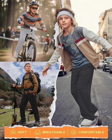 3 Pack Boys Straight Leg Sweatpants Baggy Open Bottom Athletic Joggers Lightweight Drawstring Pants with Pockets in Saudi Arabia