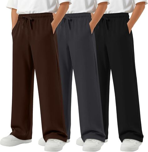 3 Pack Boys Straight Leg Sweatpants Baggy Open Bottom Athletic Joggers Lightweight Drawstring Pants with Pockets in Saudi Arabia