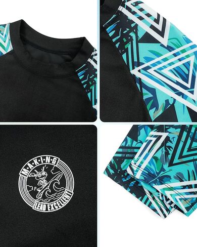 Boys Short Sleeve Rash Guard with Compression Liner Swim Trunks Quick Dry 2 Pieces Sun Shirt Swimwear Set in Saudi Arabia