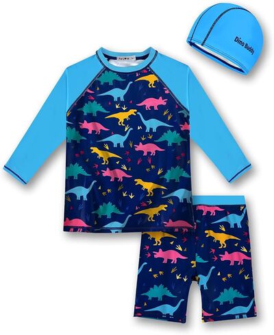 طقم سباحة للأولاد من weVSwe بعامل حماية من الأشعة فوق البنفسجية 50+ حماية من الأشعة فوق البنفسجية 3 قطع للأطفال بأكمام طويلة وقميص سباحة وسروال سباحة مع قبعة سباحة من 2 إلى 12 سنة in Kuwait