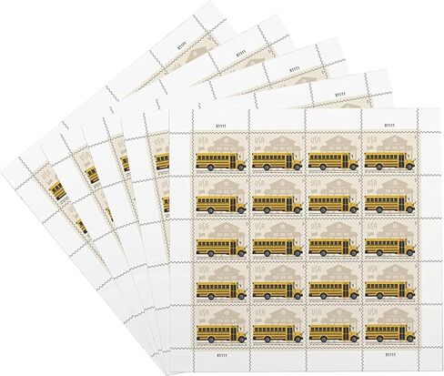 School Bus Additional Ounce USPS Postage Stamps 5 Sheets of 20 Students Children Teachers Celebration Party Announcement (100 Stamps) in Kuwait