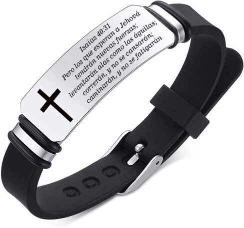 Perspnalized Spanish Scripture Gifts for Men Women,Adjust Silicone Spanish Bible Verse Bracelet Engraved Inspirational ID Bracelets Christian Cross Wristband Xmas Church Employee Favors in Saudi Arabia