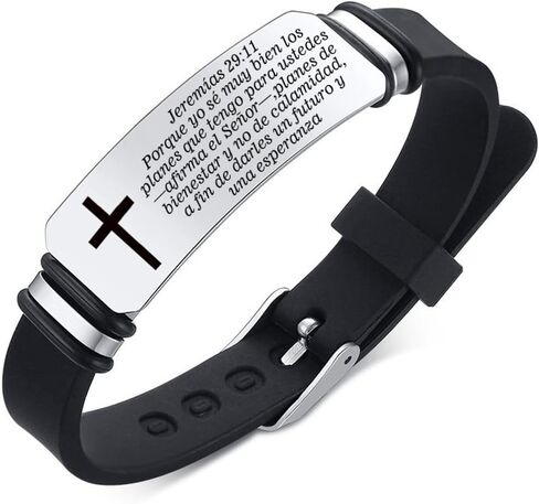 Perspnalized Spanish Scripture Gifts for Men Women,Adjust Silicone Spanish Bible Verse Bracelet Engraved Inspirational ID Bracelets Christian Cross Wristband Xmas Church Employee Favors in Saudi Arabia