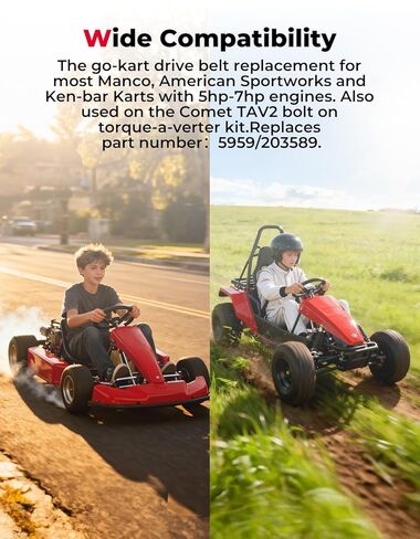 KEMIMOTO 203589 3 قطع Go Kart KT196 أحزمة CVT متوافقة مع Coleman CK196-T، محول عزم الدوران Go Cart يناسب Manco 5959، Comet 203589 TAV2 Cart حزام غير متماثل Kartco 7628 in Kuwait