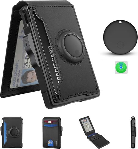 محفظة umoven AirTag للرجال - مع حافظة من الألومنيوم المنبثقة ومشبك نقود وفتحات جلدية رفيعة وحامل بطاقة الائتمان RFID ومحفظة ثنائية الطي مع صندوق هدايا (ألياف الكربون) in Kuwait