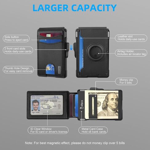 محفظة umoven AirTag للرجال - مع حافظة من الألومنيوم المنبثقة ومشبك نقود وفتحات جلدية رفيعة وحامل بطاقة الائتمان RFID ومحفظة ثنائية الطي مع صندوق هدايا (ألياف الكربون) in Kuwait