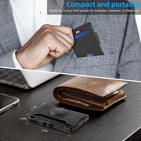 محفظة umoven AirTag للرجال - مع حافظة من الألومنيوم المنبثقة ومشبك نقود وفتحات جلدية رفيعة وحامل بطاقة الائتمان RFID ومحفظة ثنائية الطي مع صندوق هدايا (ألياف الكربون) in Kuwait
