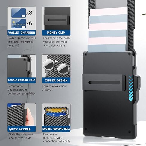 umoven AirTag Wallet for Men - with Pop Up Aluminum Case Money Clip Slim Leather Slots Credit Card Holder RFID Blocking Bifold Minimalist Wallet with Gift Box (Carbon Fiber) in Saudi Arabia