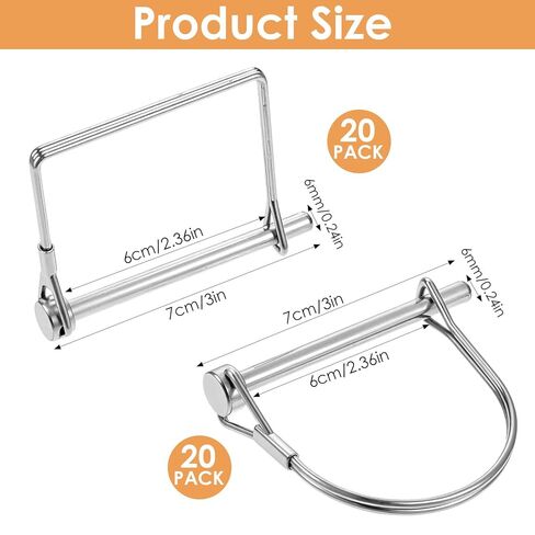 40 PCS Shaft Locking Pin, 1/4 x 3 Inch Zinc-Plated Heavy Duty Safety Pins, Trailer Coupler Pins, Square & Arch Shapes, Premium Carbon Steel in Saudi Arabia