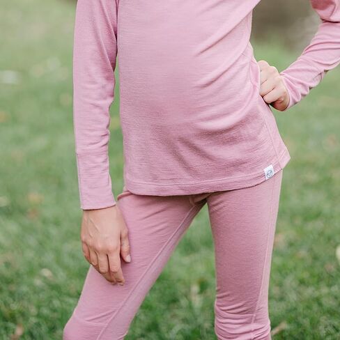 Woolino Merino Wool Base Layer for Kids - Super Soft Kids Long Sleeve Thermal Top and Leggings - All Natural Base Layer Shirt and Bottoms - Blush in Saudi Arabia