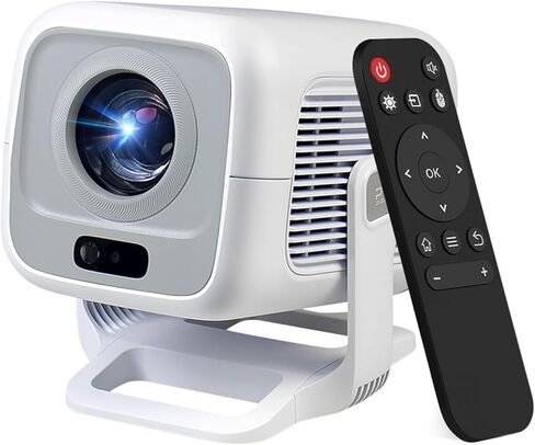 جهاز عرض صغير مع واي فاي وبلوتوث، جهاز عرض محمول يدعم 1080P 4K أصلي مع نظام تشغيل Android TV OS، قابل للدوران 180 درجة، تركيز تلقائي AI وحجر مفاتيح، شاشة عرض فيديو مقاس 35 بوصة - 130 بوصة in Saudi Arabia