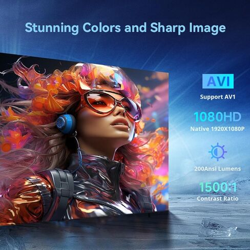 جهاز عرض صغير مع واي فاي وبلوتوث، جهاز عرض محمول يدعم 1080P 4K أصلي مع نظام تشغيل Android TV OS، قابل للدوران 180 درجة، تركيز تلقائي AI وحجر مفاتيح، شاشة عرض فيديو مقاس 35 بوصة - 130 بوصة in Saudi Arabia