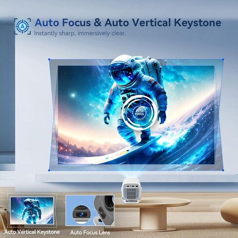 جهاز عرض صغير مع واي فاي وبلوتوث، جهاز عرض محمول يدعم 1080P 4K أصلي مع نظام تشغيل Android TV OS، قابل للدوران 180 درجة، تركيز تلقائي AI وحجر مفاتيح، شاشة عرض فيديو مقاس 35 بوصة - 130 بوصة in Saudi Arabia