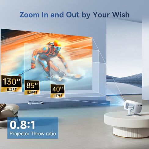 جهاز عرض صغير مع واي فاي وبلوتوث، جهاز عرض محمول يدعم 1080P 4K أصلي مع نظام تشغيل Android TV OS، قابل للدوران 180 درجة، تركيز تلقائي AI وحجر مفاتيح، شاشة عرض فيديو مقاس 35 بوصة - 130 بوصة in Saudi Arabia