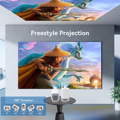 جهاز عرض صغير مع واي فاي وبلوتوث، جهاز عرض محمول يدعم 1080P 4K أصلي مع نظام تشغيل Android TV OS، قابل للدوران 180 درجة، تركيز تلقائي AI وحجر مفاتيح، شاشة عرض فيديو مقاس 35 بوصة - 130 بوصة in Saudi Arabia