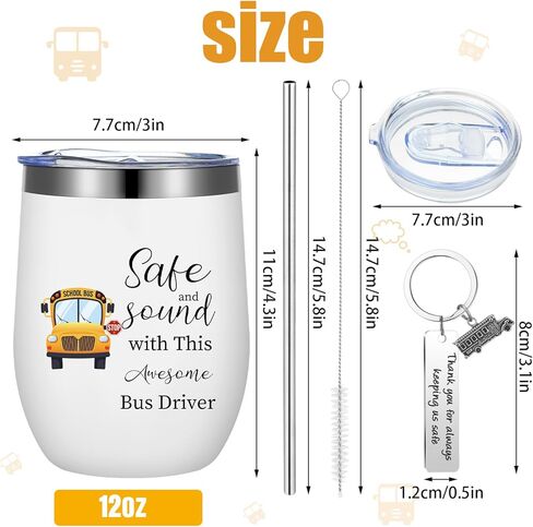 Rtteri 6 Pcs Bus Driver Appreciation Gifts for Men Women School Bus Driver Gifts 3 Stainless Steel Thank You Keychains and 3 Tumbler Cups 12 oz with Lid & Straw in Saudi Arabia