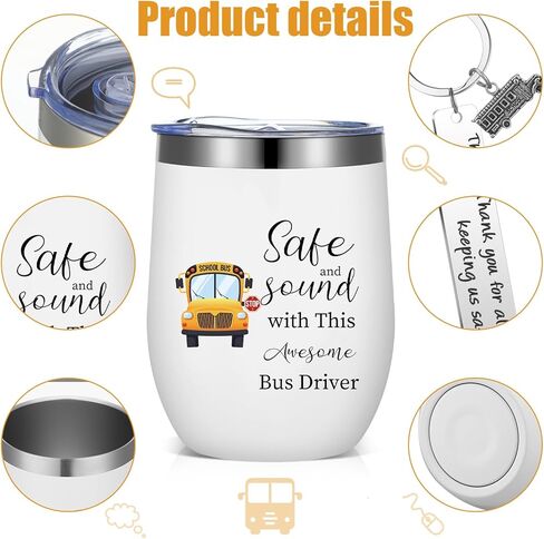 Rtteri 6 Pcs Bus Driver Appreciation Gifts for Men Women School Bus Driver Gifts 3 Stainless Steel Thank You Keychains and 3 Tumbler Cups 12 oz with Lid & Straw in Saudi Arabia