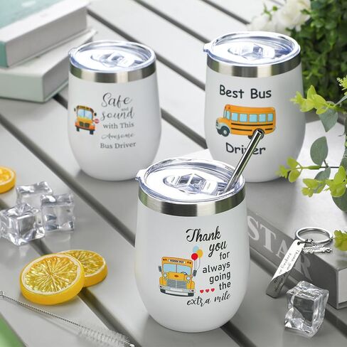 Rtteri 6 Pcs Bus Driver Appreciation Gifts for Men Women School Bus Driver Gifts 3 Stainless Steel Thank You Keychains and 3 Tumbler Cups 12 oz with Lid & Straw in Saudi Arabia