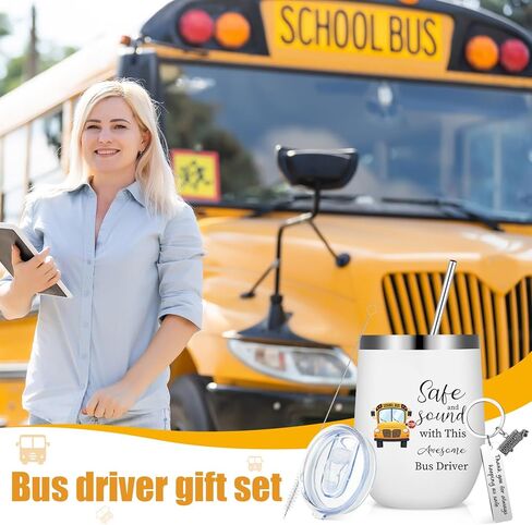 Rtteri 6 Pcs Bus Driver Appreciation Gifts for Men Women School Bus Driver Gifts 3 Stainless Steel Thank You Keychains and 3 Tumbler Cups 12 oz with Lid & Straw in Saudi Arabia