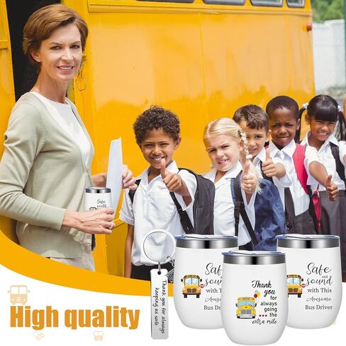 Rtteri 6 Pcs Bus Driver Appreciation Gifts for Men Women School Bus Driver Gifts 3 Stainless Steel Thank You Keychains and 3 Tumbler Cups 12 oz with Lid & Straw in Saudi Arabia