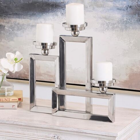 Silver Stainless Steel Open Frame Geometric Candelabra with Various Rectangles in Saudi Arabia