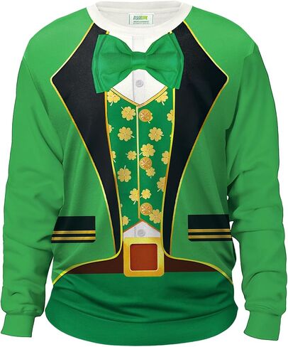 Arvilhill Men St Patrick's Day Sweatshirt 3D Print Costume Shamrock Irish Long Sleeve Pullover (S-3XL) in Saudi Arabia