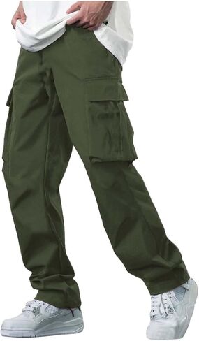 Men Casual Cargo Pants Elastic Waist Gym Athletic Workout Sweatpants Lightweight Outdoor Hiking Golf Pants with Pockets in Saudi Arabia
