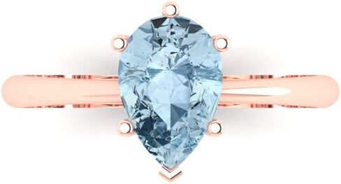 1.5 قيراط قطع الكمثرى الطبيعي السويسري الأزرق توباز 14 كيلو الذهب الأصفر سوليتير الزفاف الخطوبة الزفاف وعد الدائري in Kuwait