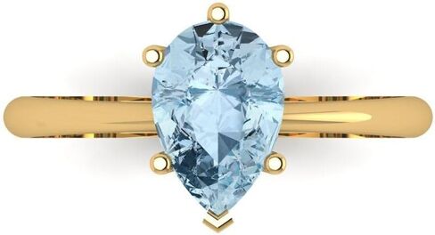 1.5 ct Pear Cut Natural Swiss Blue Topaz 14k Yellow Gold Solitaire Wedding Engagement Bridal Promise Ring in Saudi Arabia
