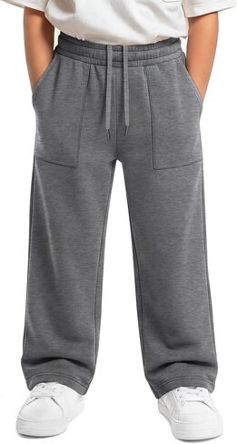 Boys Baggy Sweatpants Straight Leg Open Bottom Casual Pants Teens Elastic Waist Drawstring Trousers with Pockets in Saudi Arabia