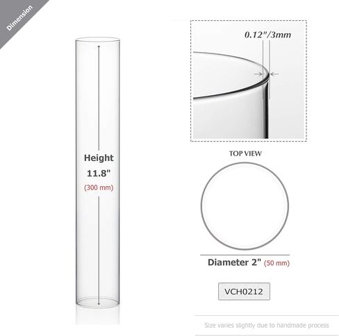 WGVI Hurricane Candle Holder Sleeve, Wide 2", Height 12", Clear Glass Cylinder Open Both Ends, Chimney Tube, Open Ended Candle Shade, 2 Pieces in Saudi Arabia